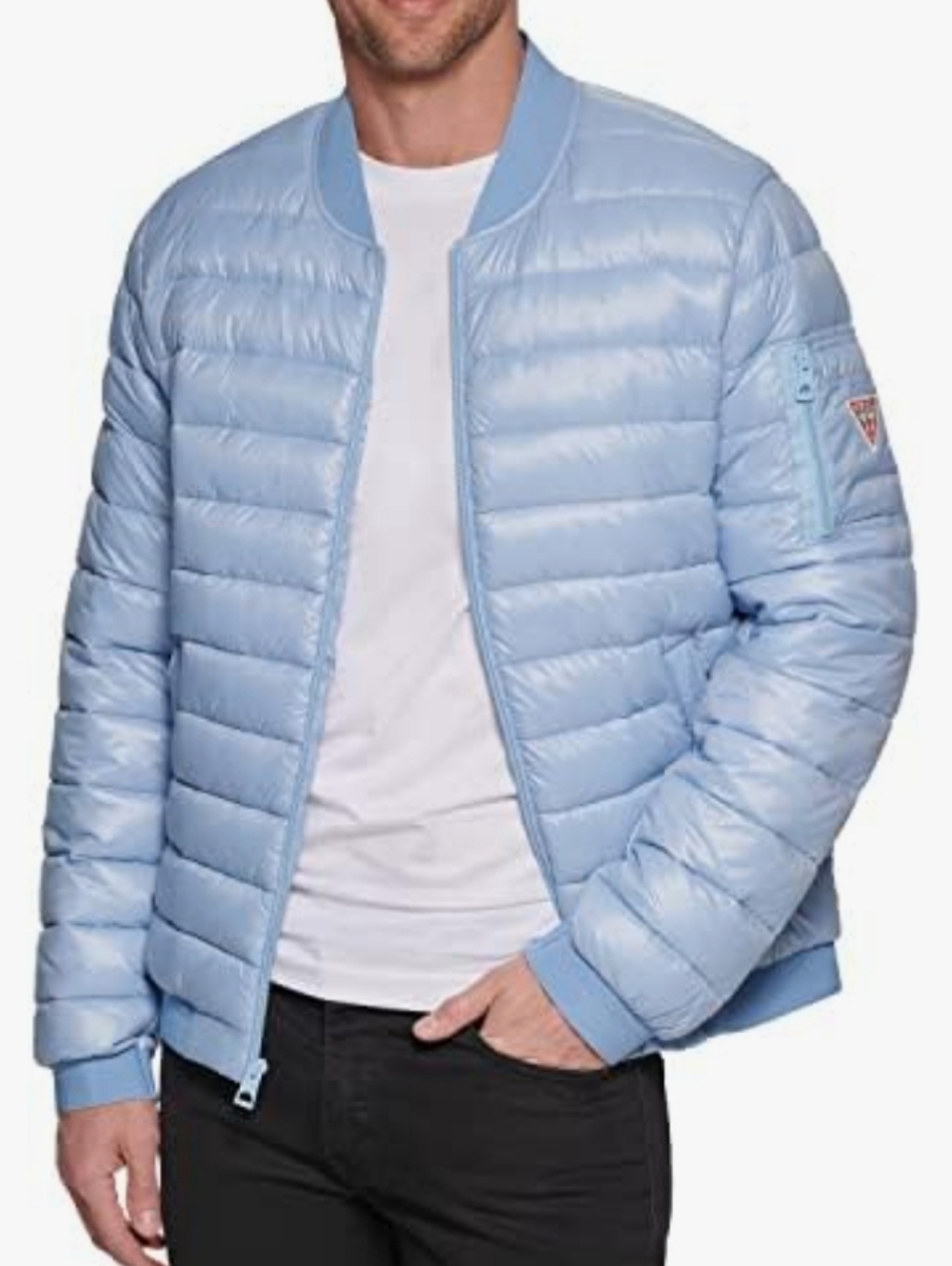 Guess Light Blue Quilted Puffer Jacket